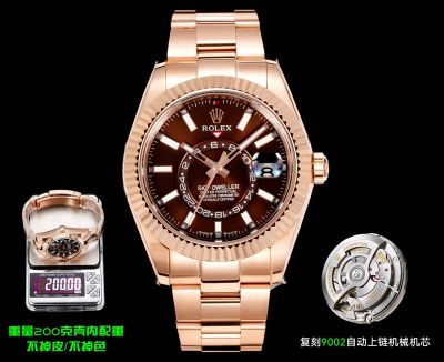 AR Factory Rolex Sky-Dweller 42mm 9002 Movement Brown Face Rose Gold Oyster Band Watch